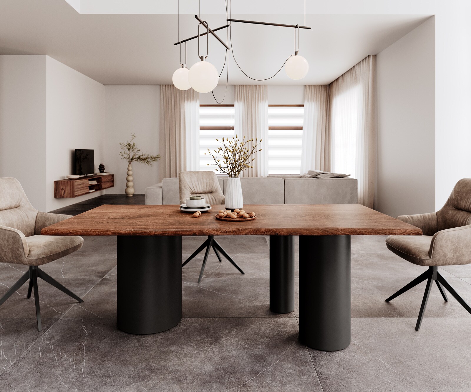 Table à manger Edge 200x100 acacia marron Troa métal noir Live-Edge 2