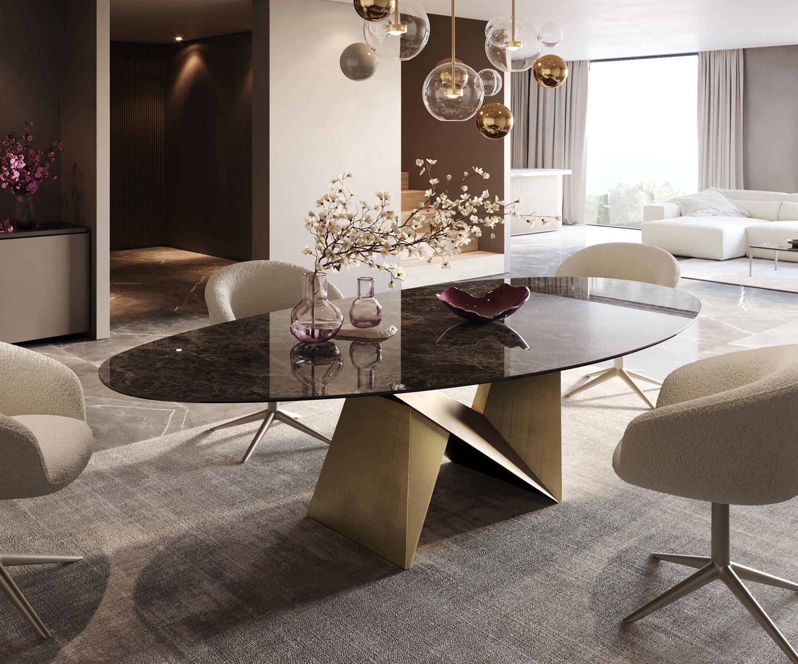 Esstisch Edge Oval 280x130 Keramik Laminam® Emperador Extra Lucidato Dunkelbraun Origami Metallic Gold Esstisch Edge Oval 280x130 Keramik Laminam® Emperador Extra Lucidato Dunkelbraun Origami Metallic Gold