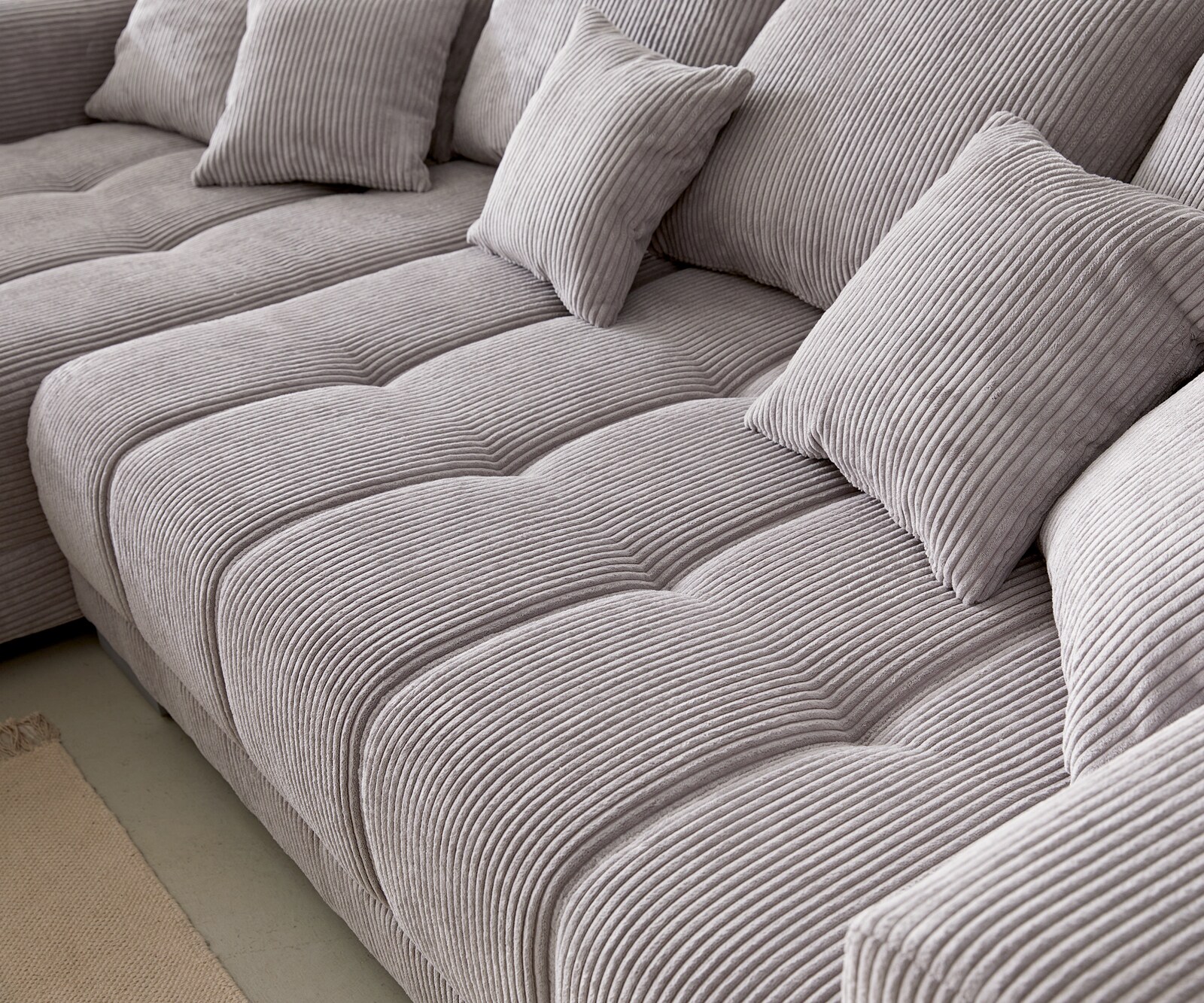 Canapé-d'angle Josea 300x220 cm velours côtelé gris argenté méridiènne gauche 4