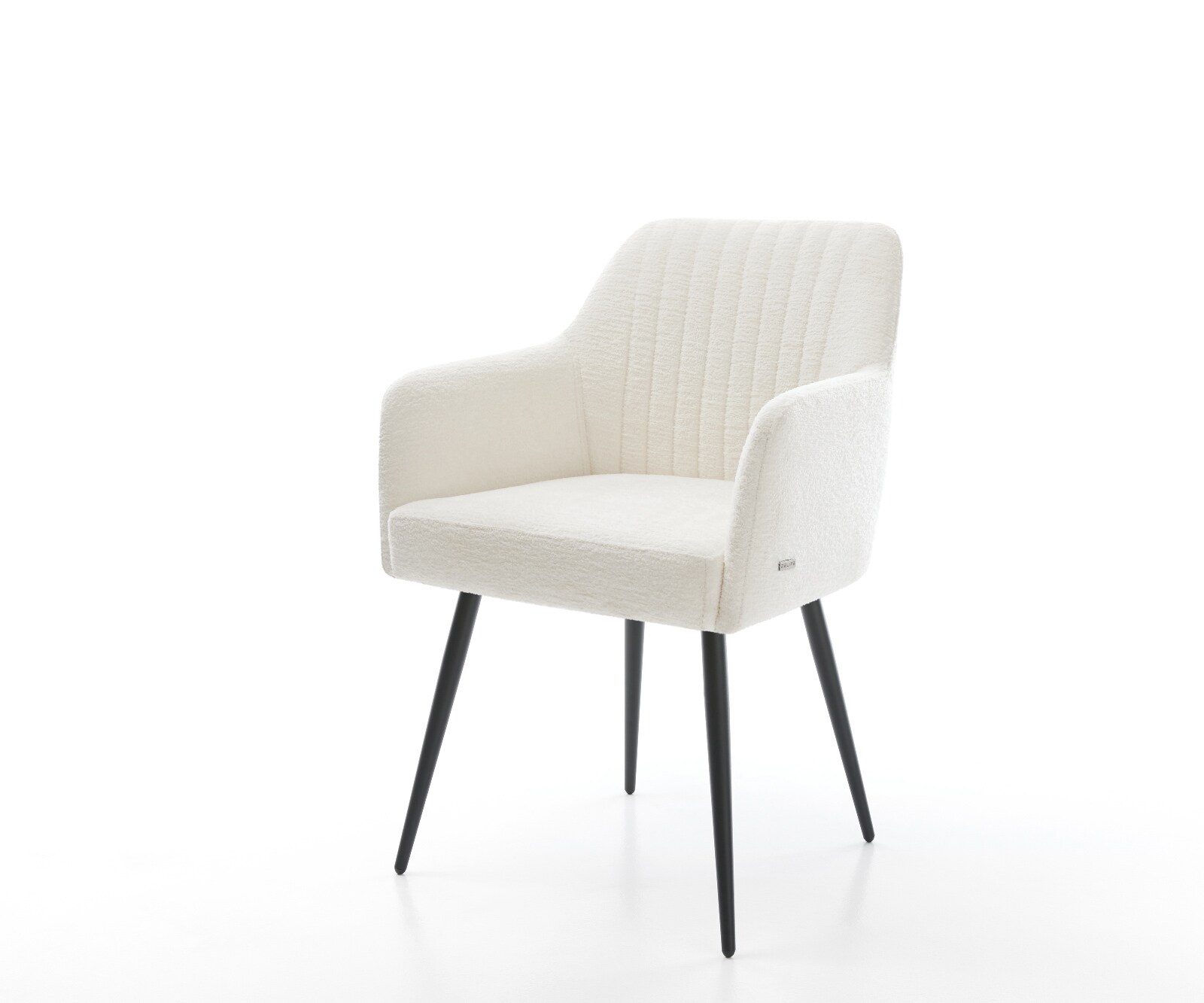 Chaise-de-salle-à-manger Greg-Flex bouclé doux beige 4 pieds coniques noir resorts ensachés 1