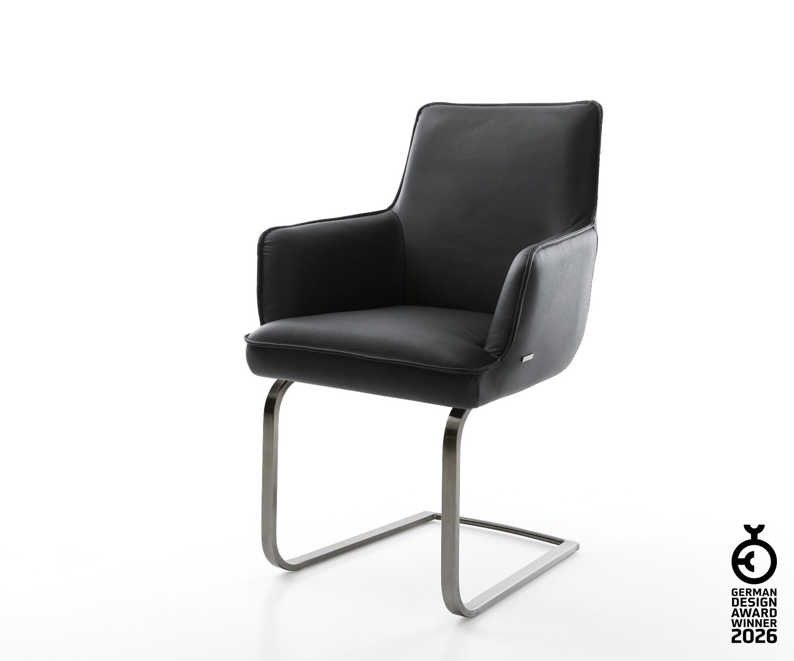 Cantilever Heira-Flex avec accoudoirs cuir de vache noir pied cantilever plat grafiete ressorts ensachés