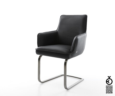 Cantilever Heira-Flex avec accoudoirs cuir de vache noir pied cantilever plat grafiete ressorts ensachés