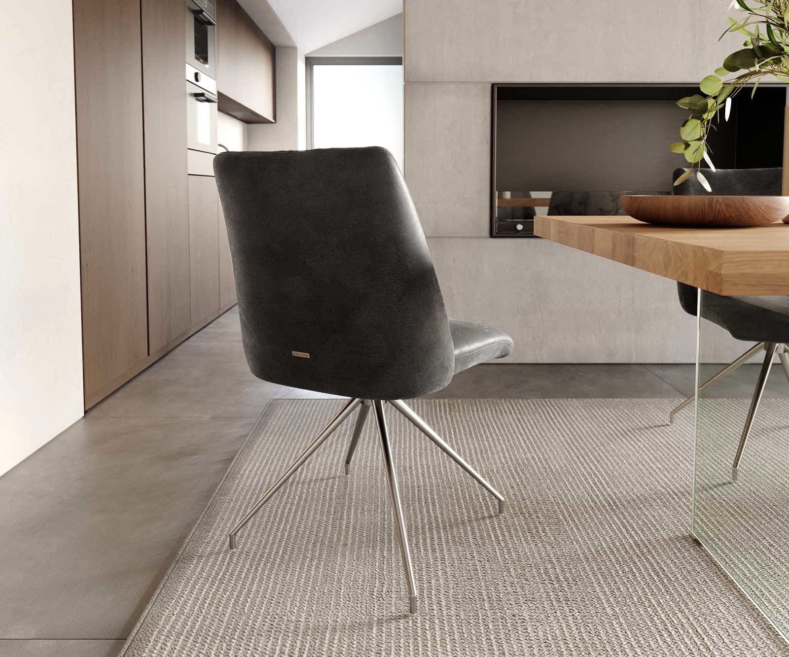 Drehstuhl Elso-Flex Mikrofaser Anthrazit Vintage Kreuzgestell konisch Edelstahl 180° drehbar Taschenfederkern 3 Drehstuhl Elso-Flex Mikrofaser Anthrazit Vintage Kreuzgestell konisch Edelstahl 180° drehbar Taschenfederkern 3