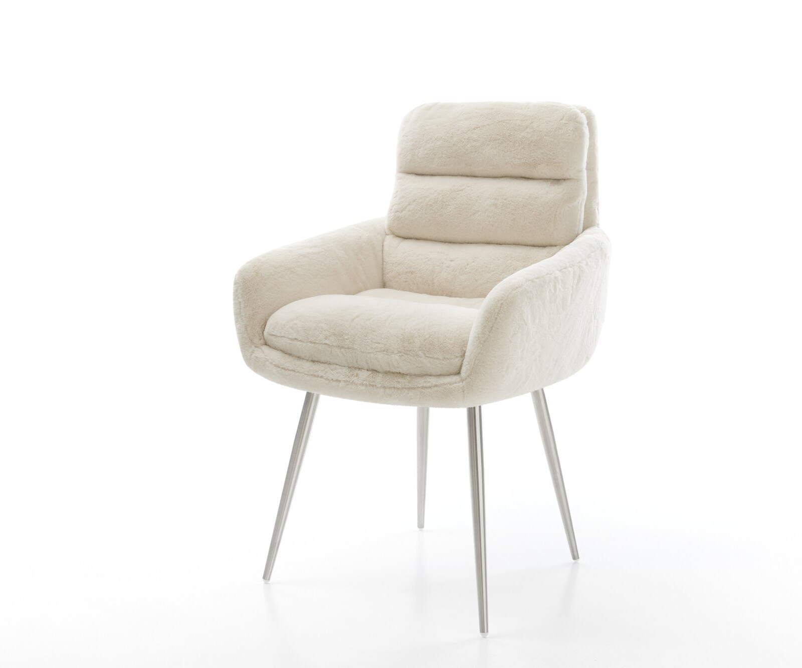Chaise-de-salle-à-manger Abelia-Flex avec accoudoirs peluche crème-blanc 4 pieds coniques acier inoxydable