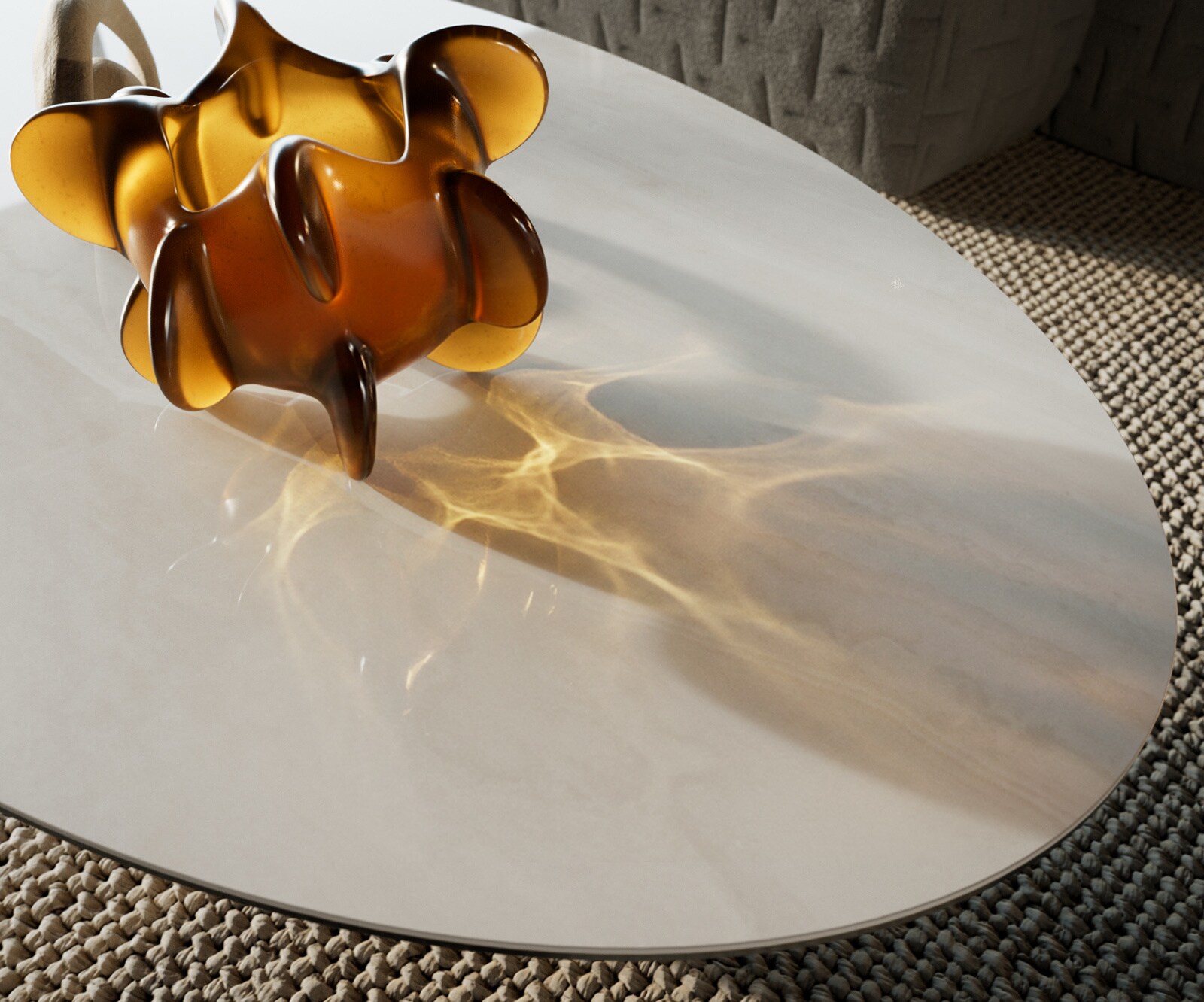 Table basse Edge ovale 140x80 cm céramique Onyx Champagne Vibany métal noir 3