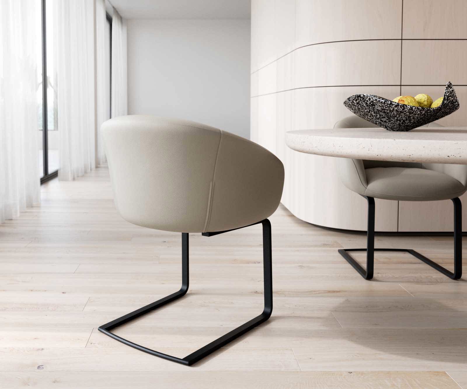 Cantilever Vinka-Flex avec accoudoirs cuir de vache couleur boue pied cantilever plat noir ressorts ensachés 4