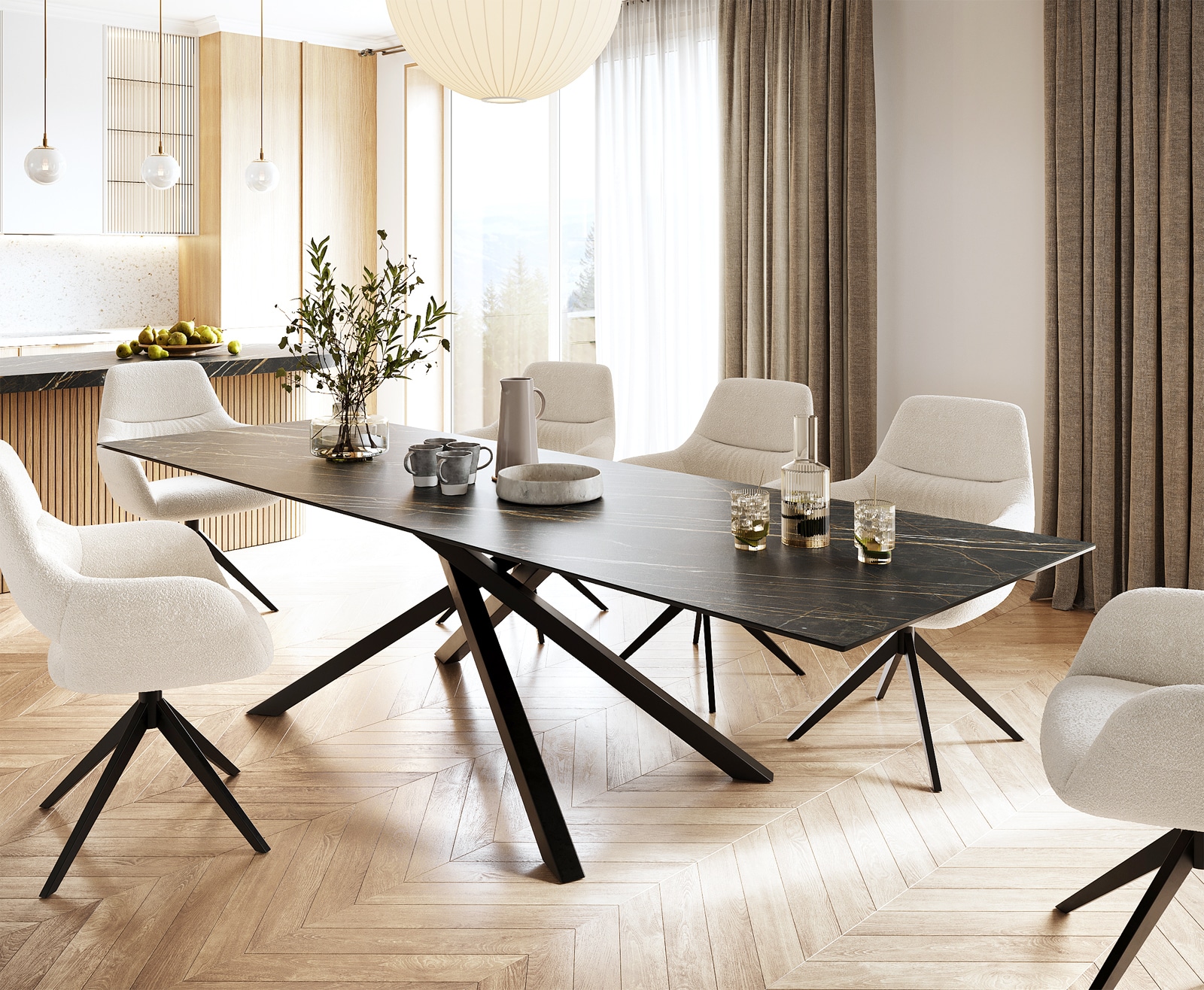 Esstisch Edge 300x100cm Keramik Laminam®Noir Desir Braun Mittelfuß Kreuz Schwarz Esstisch Edge 300x100cm Keramik Laminam®Noir Desir Braun Mittelfuß Kreuz Schwarz