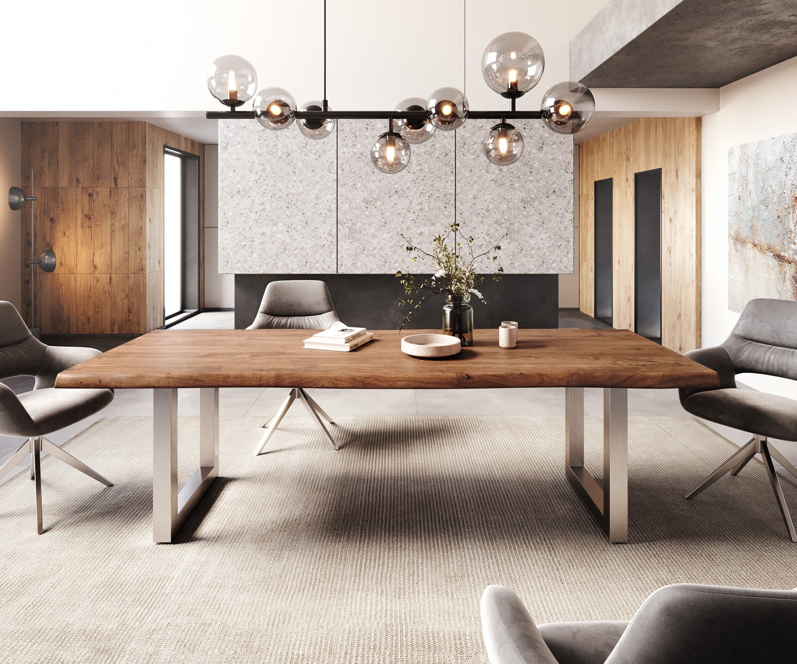 Esstisch Edge 260x100 XL Akazie Braun Edelstahl Breit Live-Edge 2