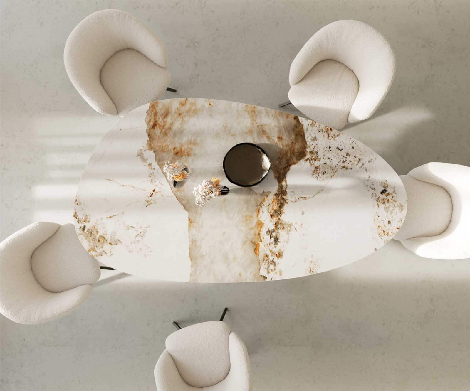 Esstisch Edge Oval 220x120 Keramik Minas Melange Weiß-Beige Pilier Metall Effektfinish Titan 4 Esstisch Edge Oval 220x120 Keramik Minas Melange Weiß-Beige Pilier Metall Effektfinish Titan 4