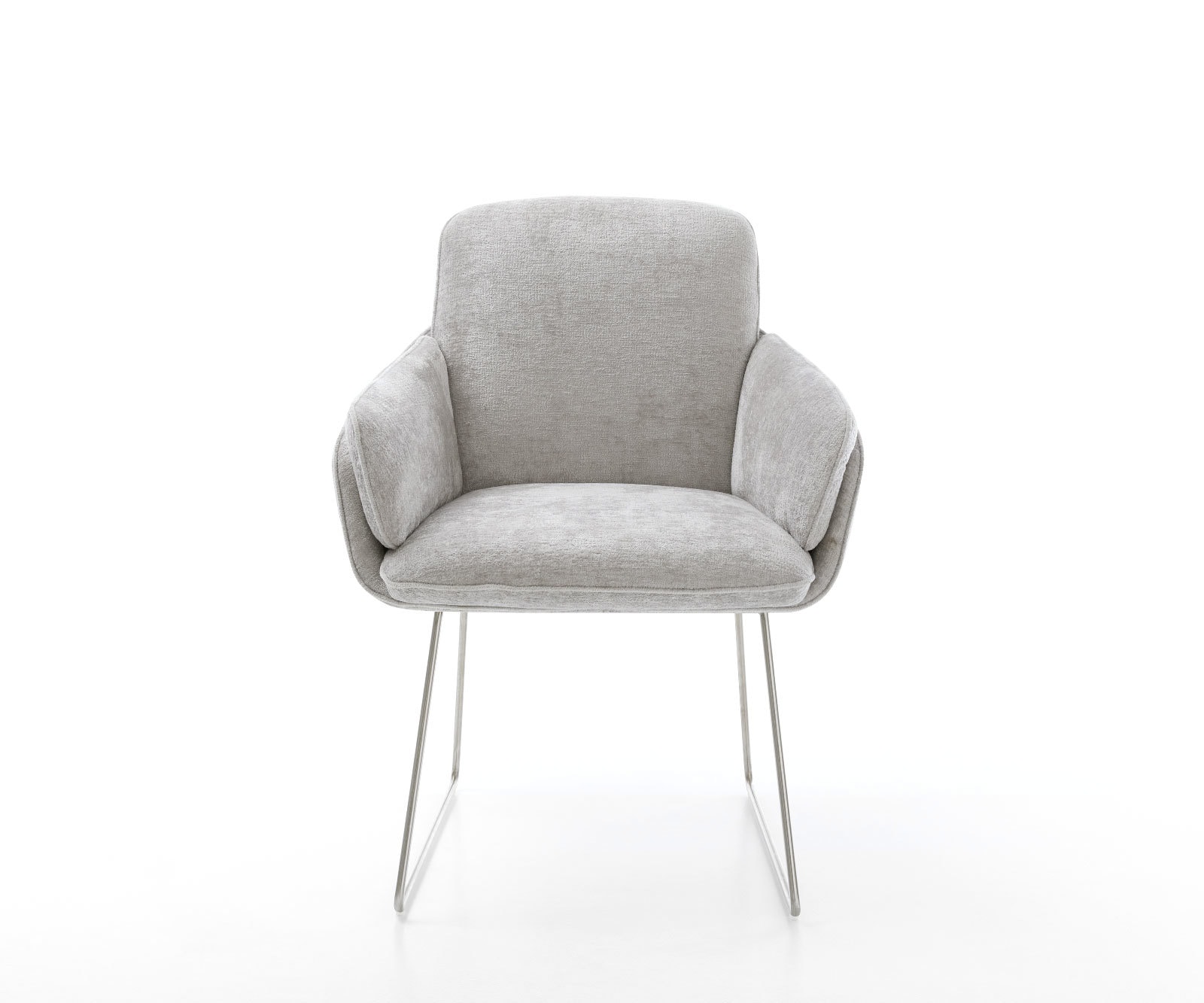 Esszimmerstuhl Luan-Flex mit Armlehnen Chenille Silbergrau Kufengestell Edelstahl 1 Esszimmerstuhl Luan-Flex mit Armlehnen Chenille Silbergrau Kufengestell Edelstahl 1