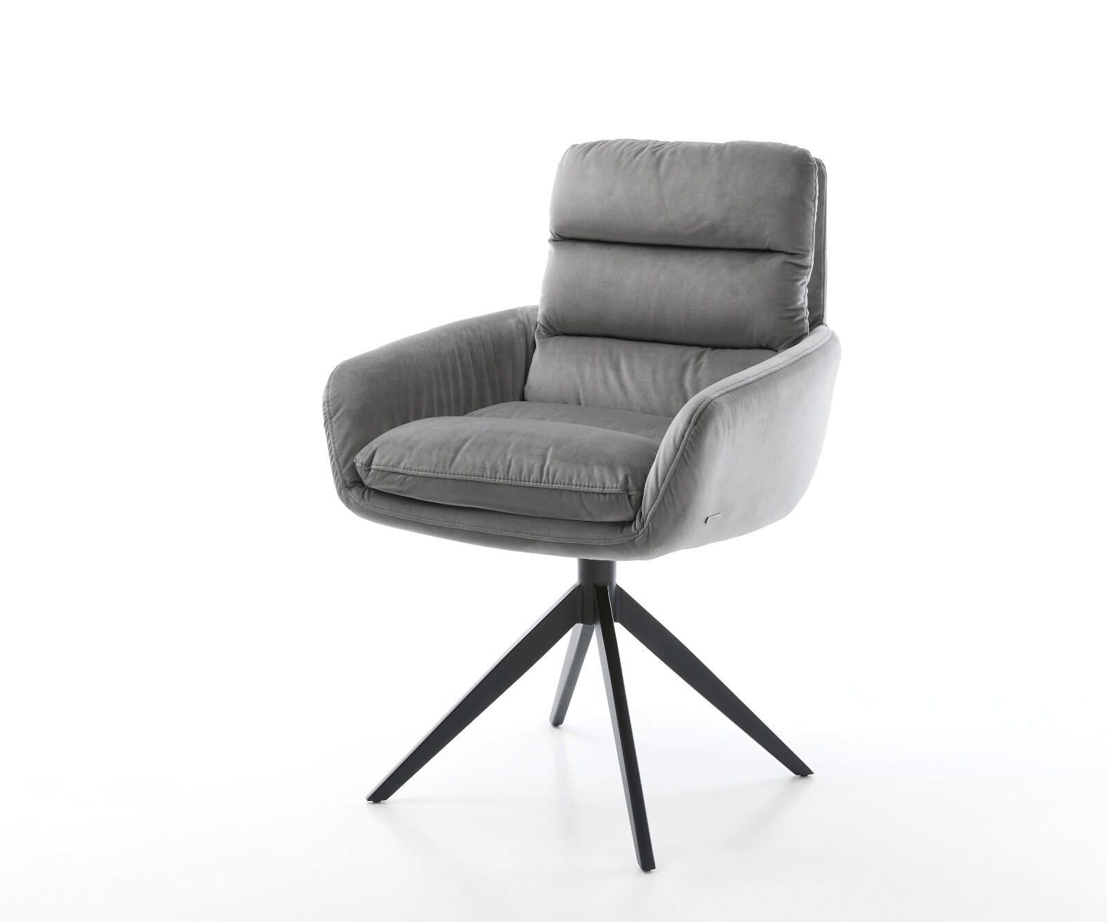 Chaise-de-salle-à-manger Abelia-Flex avec accoudoirs velours gris pied croisé large noir 1