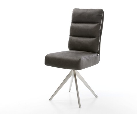 Chaise-de-salle-à-manger Pela-Flex microvelours anthracite vintage pied croisé angulaire acier inoxydable brossé ressorts ensachés