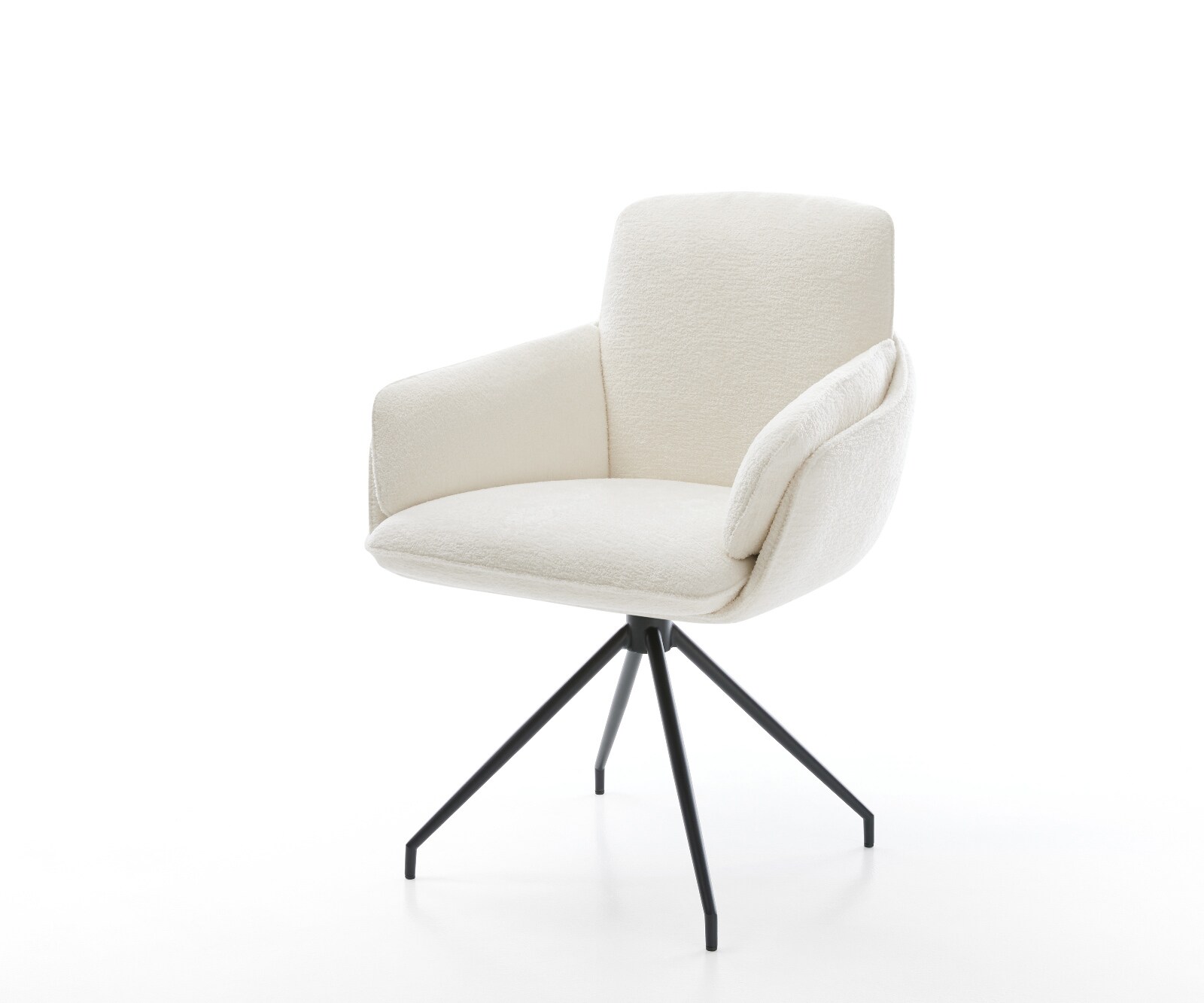 Esszimmerstuhl Luan-Flex mit Armlehnen Bouclé Soft Beige Kreuzgestell konisch Schwarz 1