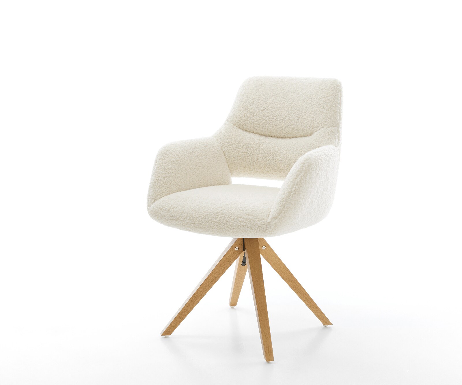 Chaise-pivotante Yago-Flex avec accoudoirs tissu teddy beige pied en bois angulaire naturel pivotement sur 180° ressorts ensachés 1