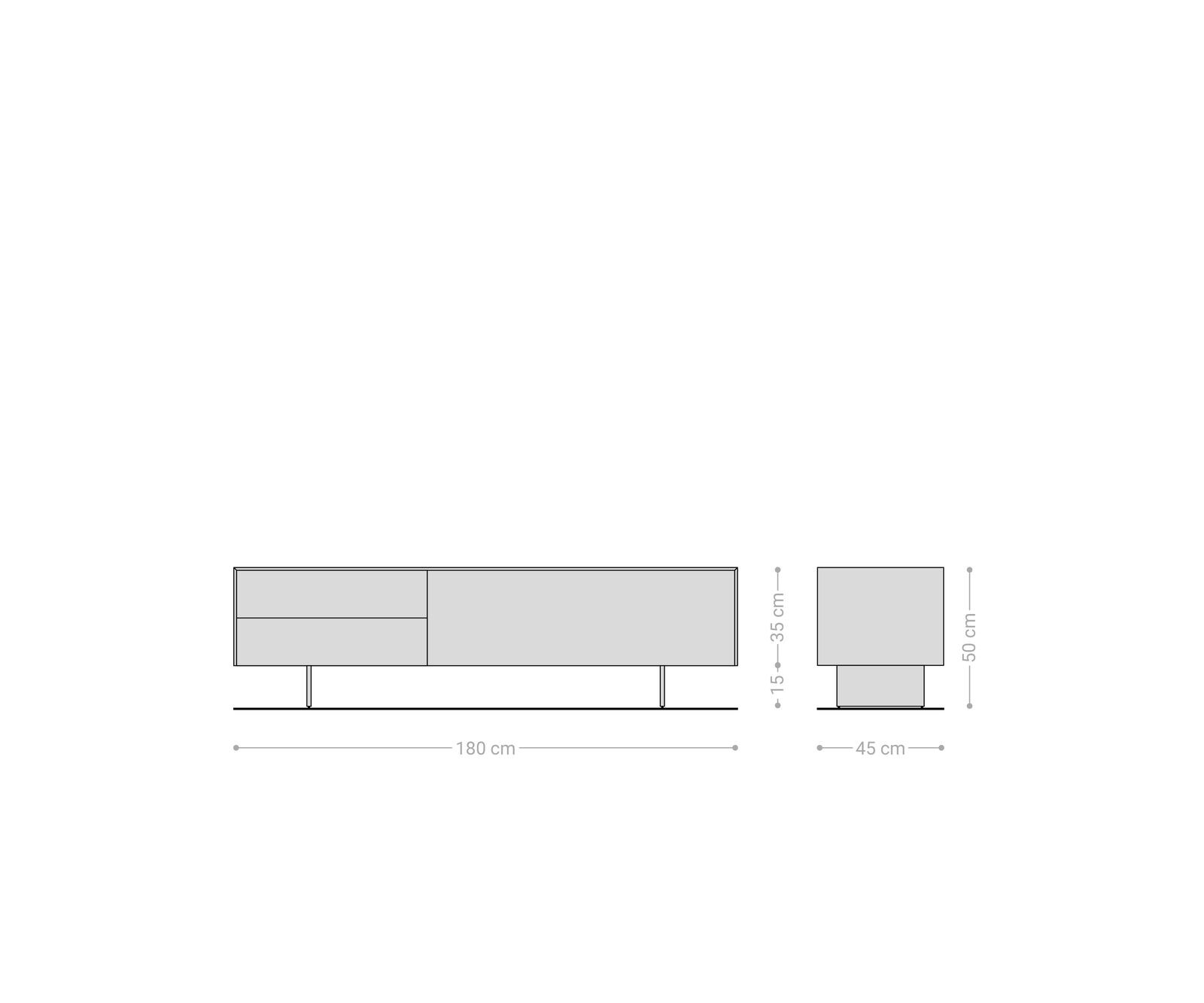 Lowboard Cuor 180 cm Keramik Laminam® Travertino Bianco Creme-Weiß 1 Klappe 2 Schubfächer Fuß Schwebeoptik Metall Schwarz 6
