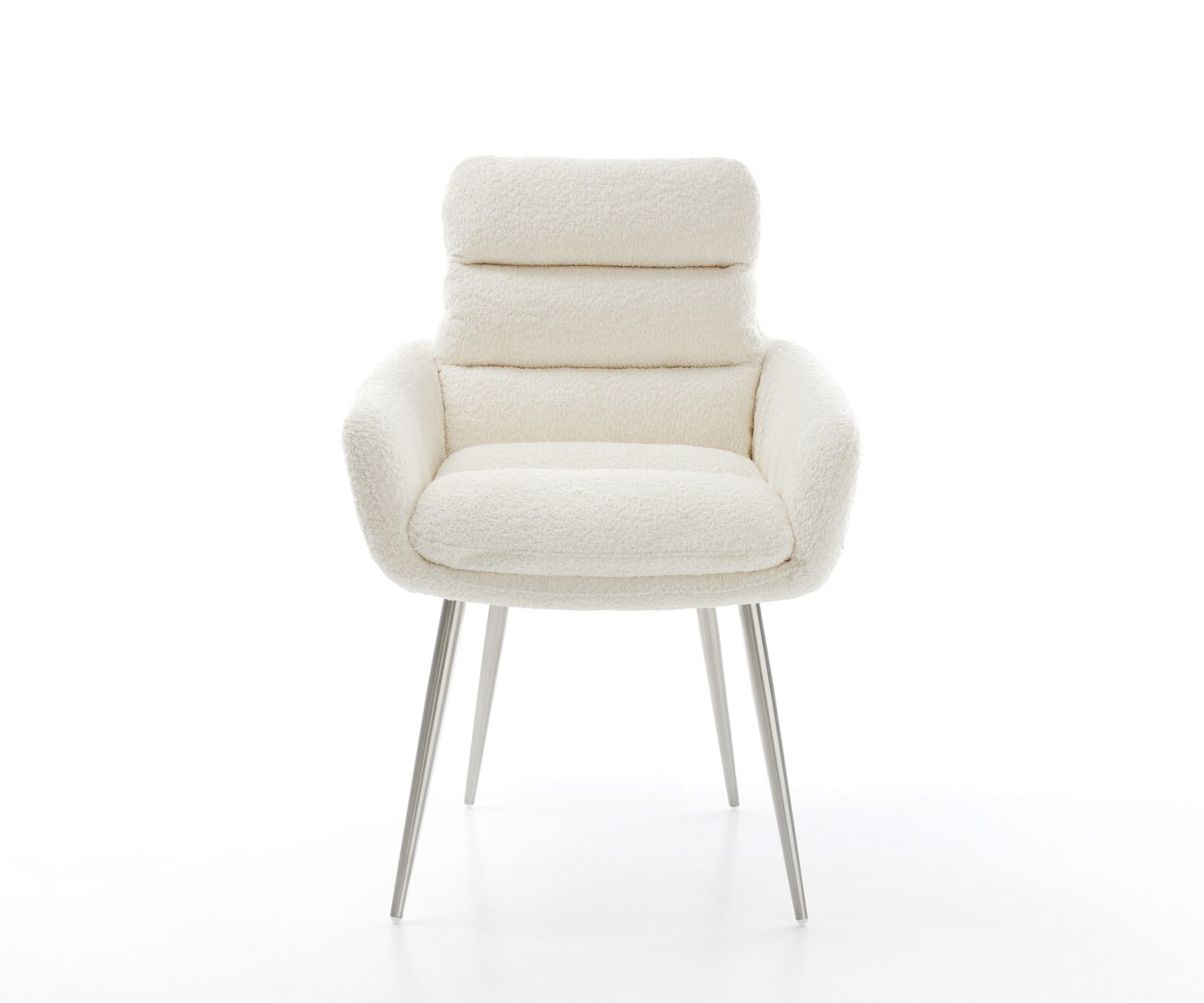 Chaise-de-salle-à-manger Abelia-Flex avec accoudoirs bouclé blanc 4 pieds coniques acier inoxydable brossé 1