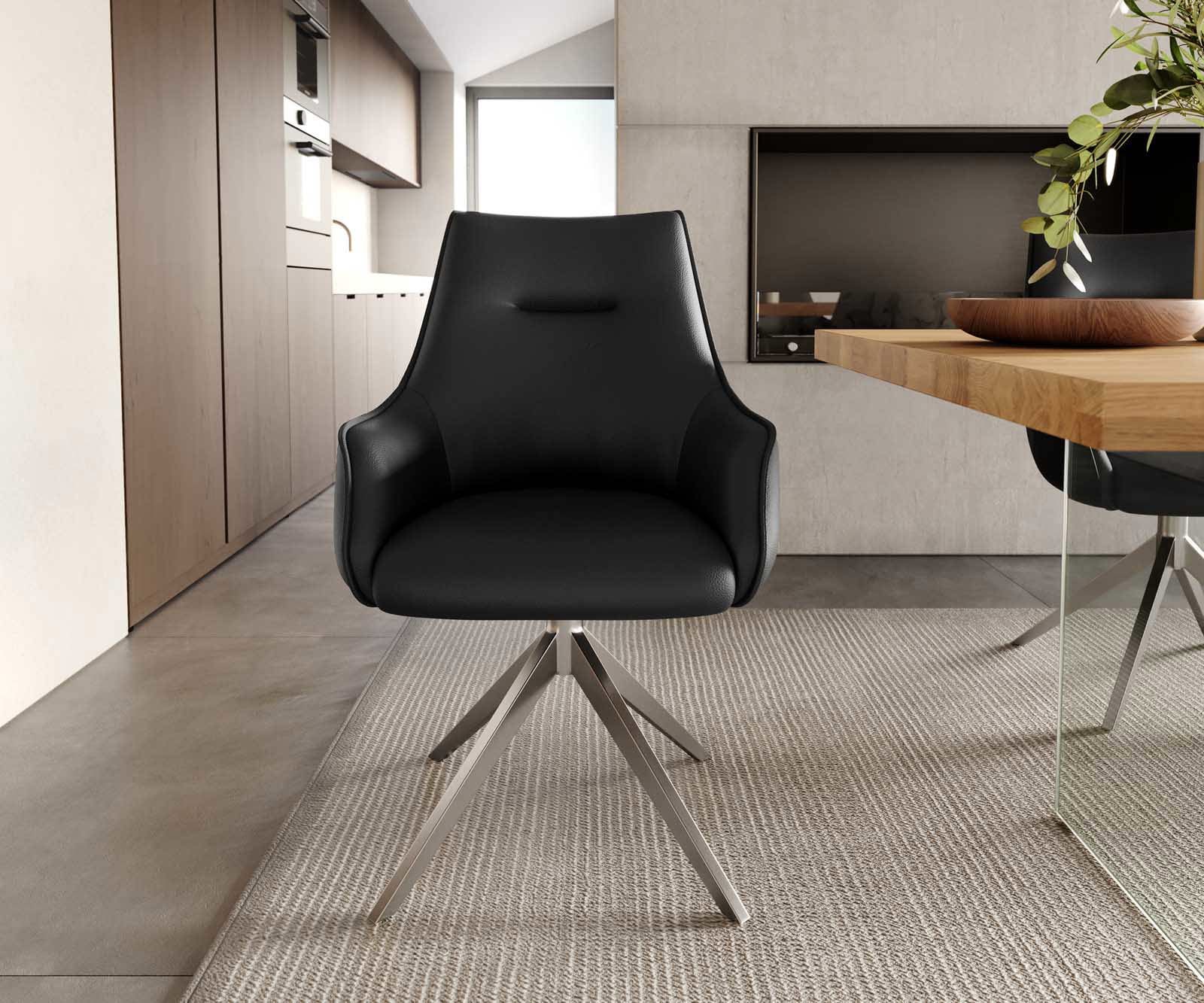 Drehstuhl Alja-Flex mit Armlehnen Echt-Leder Schwarz Kreuzgestell breit Edelstahl 360° drehbar Taschenfederkern 1 Drehstuhl Alja-Flex mit Armlehnen Echt-Leder Schwarz Kreuzgestell breit Edelstahl 360° drehbar Taschenfederkern 1