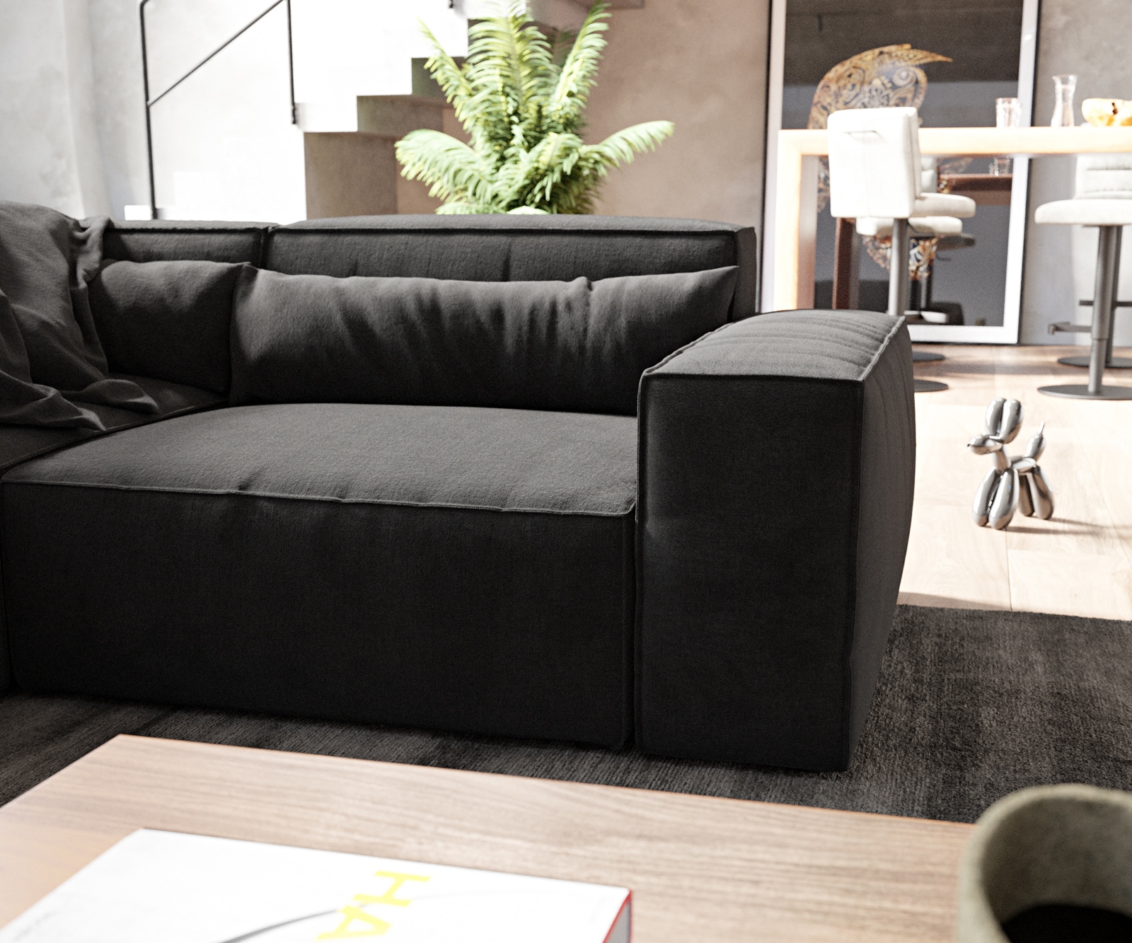 Wohnlandschaft Sirpio 300x200 cm Mikrofaser Schwarz Recamiere variabel mit Hocker 5 Wohnlandschaft Sirpio 300x200 cm Mikrofaser Schwarz Recamiere variabel mit Hocker 5
