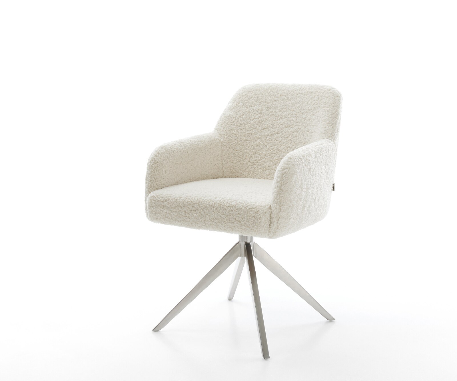 Drehstuhl Greg-Flex Teddystoff Beige Kreuzgestell breit Edelstahl 360° drehbar Wippfunktion Taschenfederkern