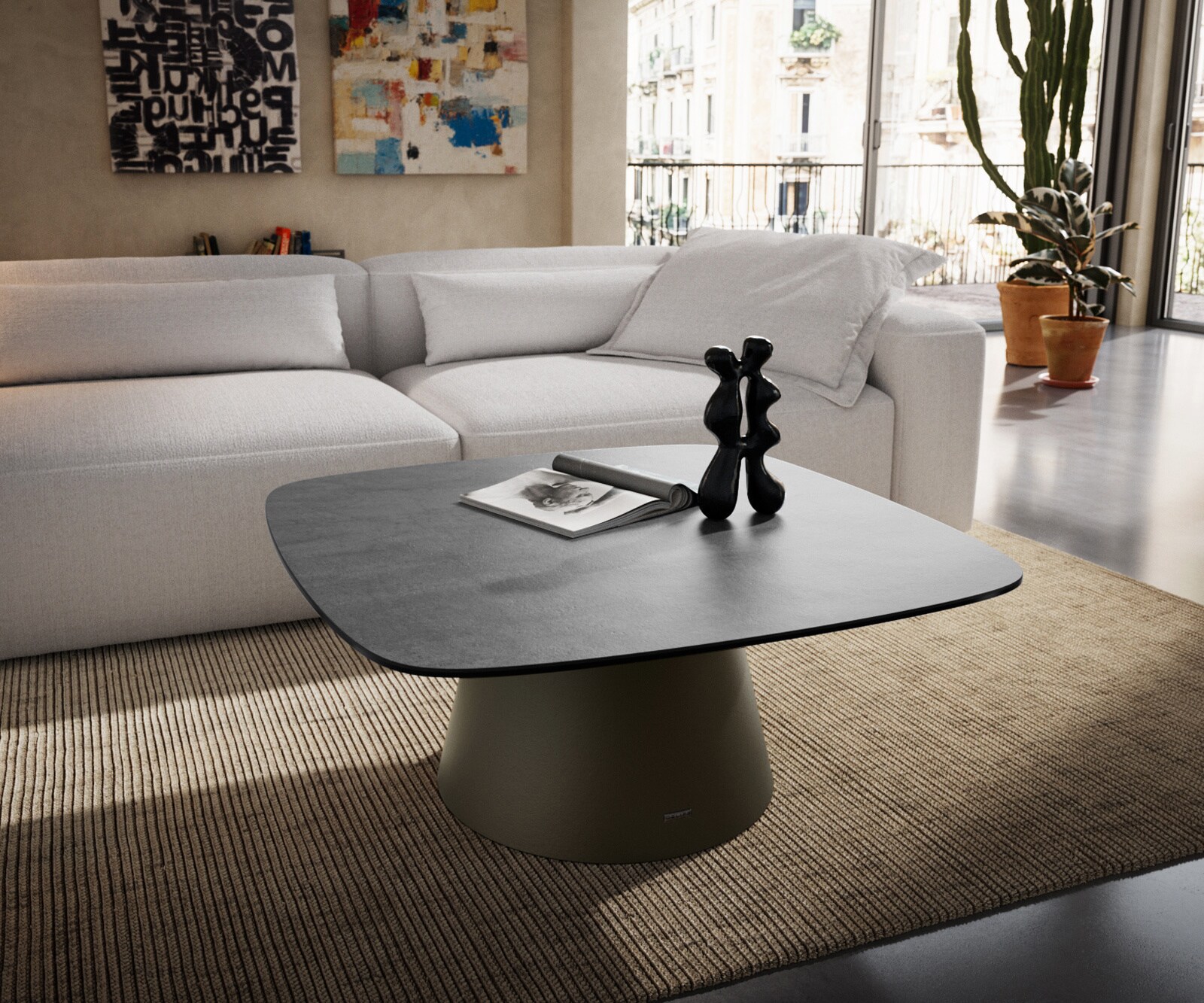 Couchtisch Edge Boot 90x90 cm Keramik Beton Grau Borna Effektfinish Titan
