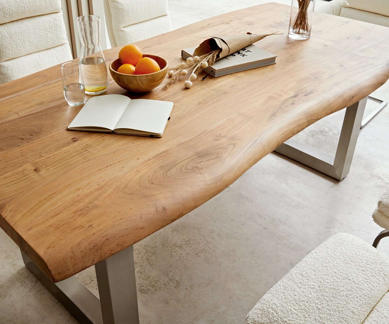 Table-à-manger Edge 180x90 XL acacia nature acier inoxydable large Live-Edge 5