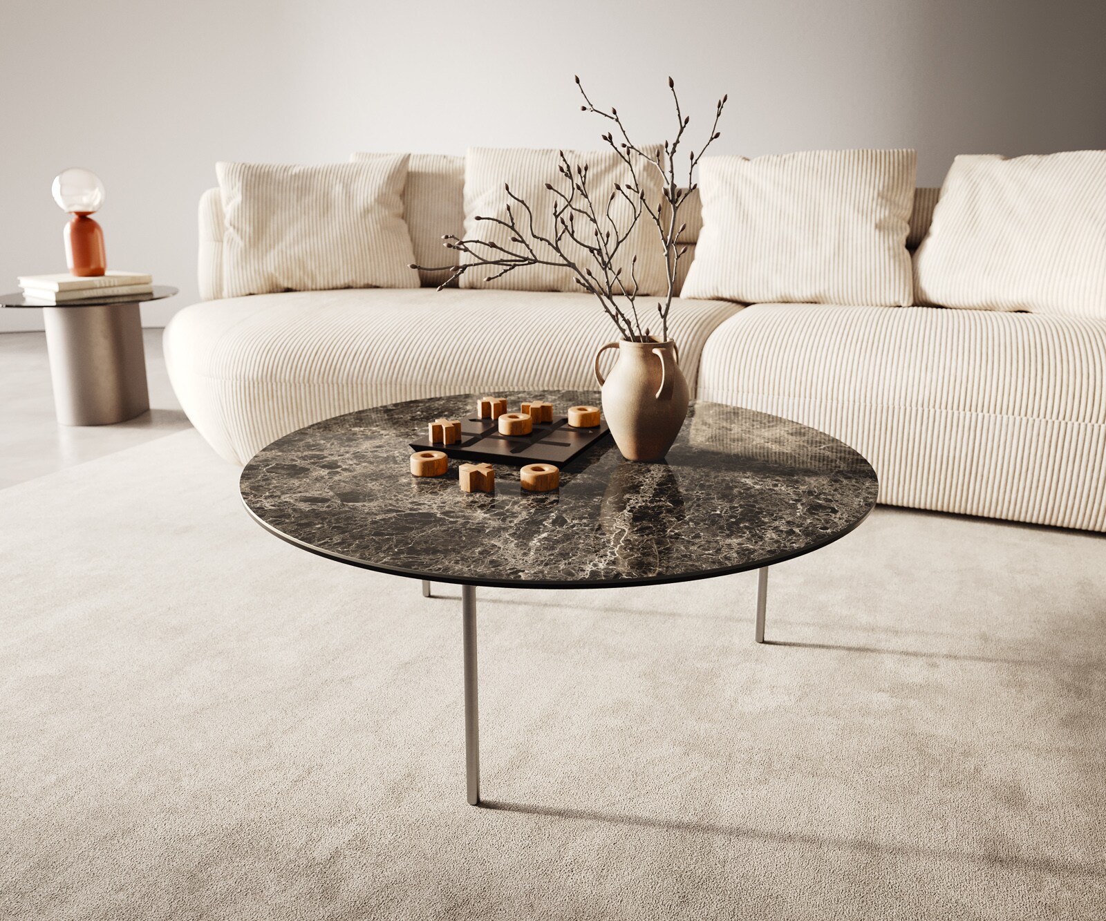 Couchtisch Edge Rund 90x90 cm Keramik Emperador Extra Lucidato Dunkelbraun Trive Edelstahl gebürstet 1