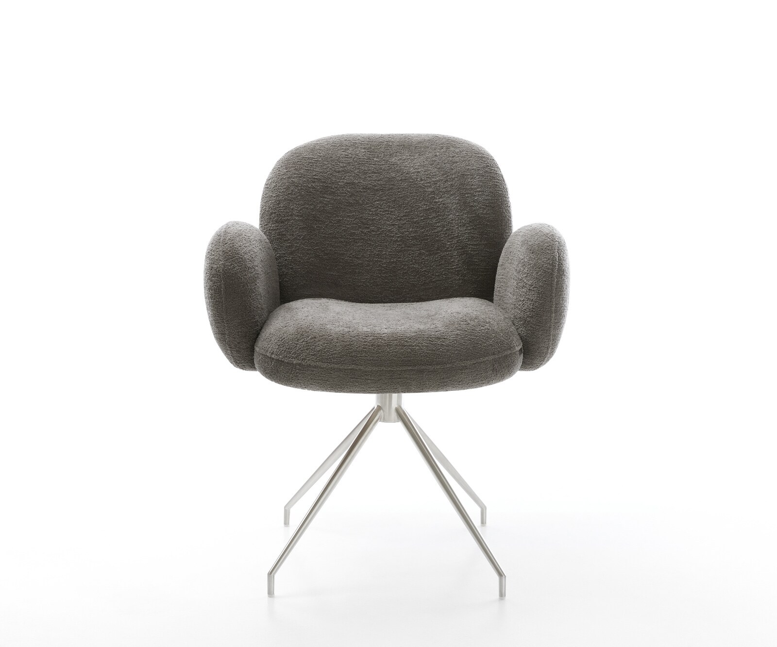 Esszimmerstuhl Nube-Flex mit Armlehnen Bouclé Soft Schlamm Kreuzgestell konisch Edelstahl Taschenfederkern 2
