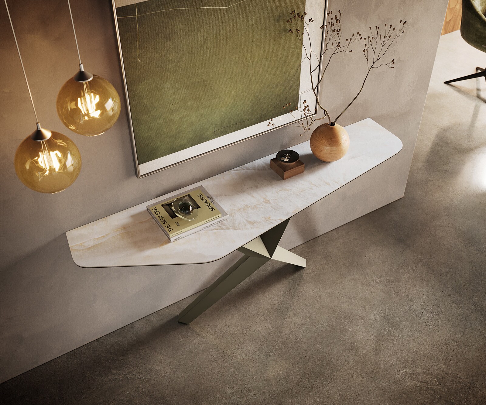 Konsolentisch Edge Polygonal 180x50 cm Keramik Onyx Pearl Zentharo Metall Effektfinish Titan 1