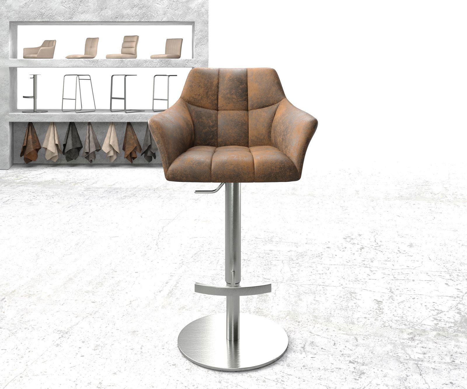 Barstuhl Yulo-Flex Vintage Braun Drehfuß höhenverstellbar Edelstahl 1 Barstuhl Yulo-Flex Vintage Braun Drehfuß höhenverstellbar Edelstahl 1