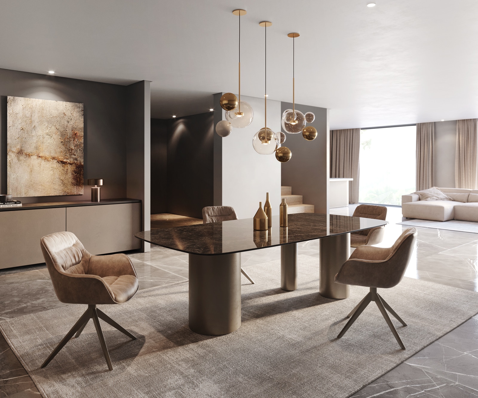 Esstisch Edge Boot 240x120 Keramik Laminam® Emperador Extra Lucidato Dunkelbraun Troa Metall Effektfinish Titan 6