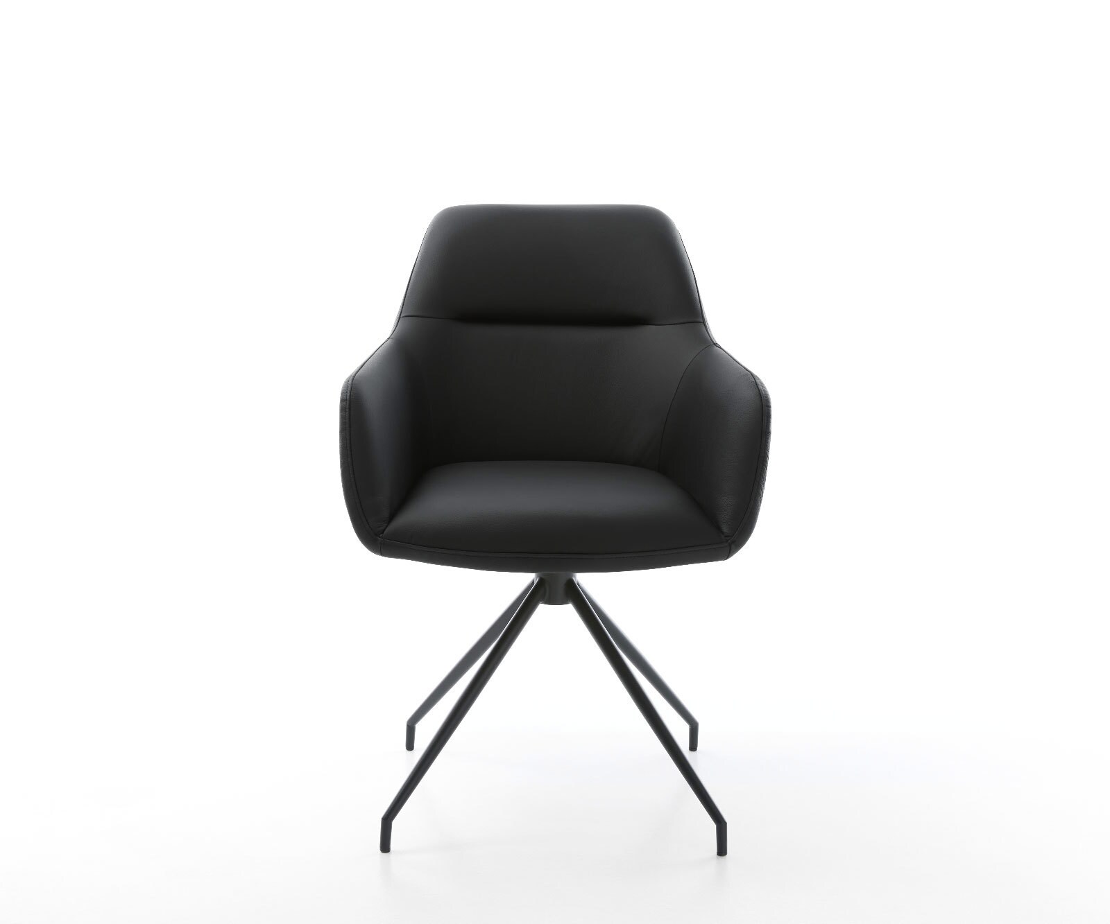 Chaise-de-salle-à-manger Pejo-Flex cuir de vache noir pied croisé conique noir ressorts ensachés 2