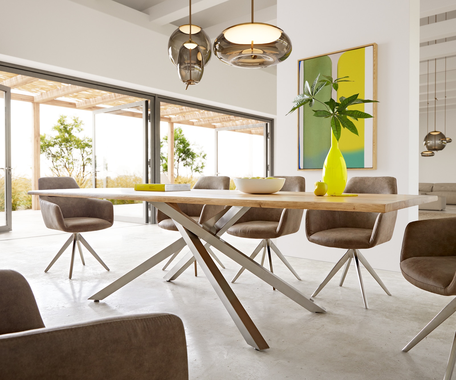 Esstisch Edge 260x100x2,5-3 Eiche Natur Kreuzgestell Rechteck Edelstahl Live-Edge 5 Esstisch Edge 260x100x2,5-3 Eiche Natur Kreuzgestell Rechteck Edelstahl Live-Edge 5