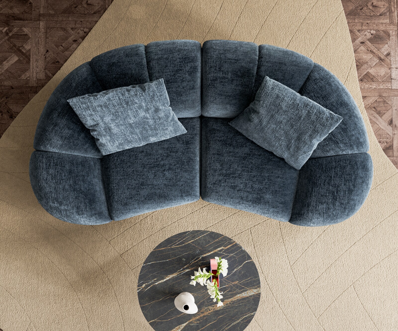 Grand canapé Lunna 360x175 cm chenille bleu 2 coussins 5