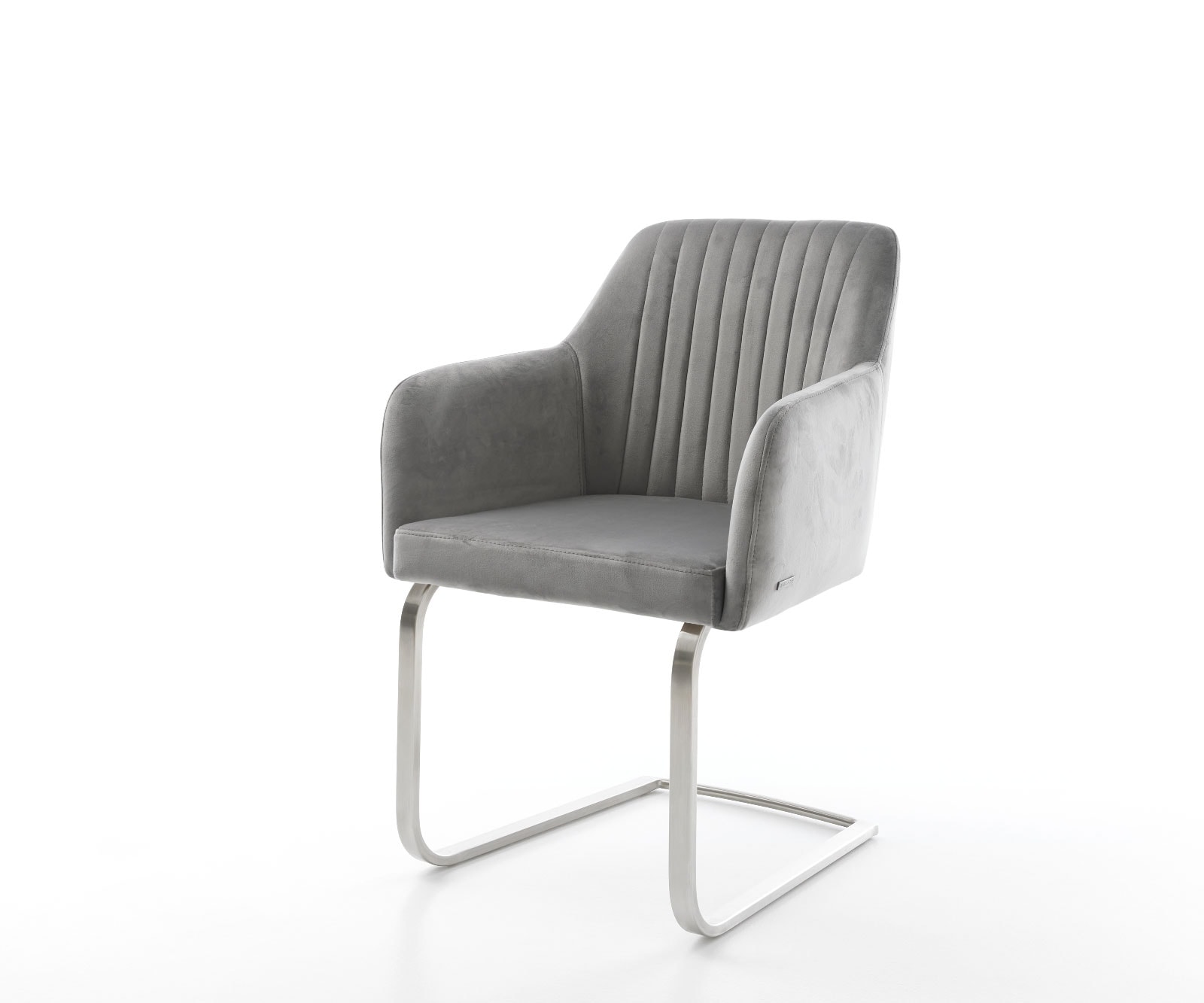 Schwingstuhl Greg-Flex Samt Grau Freischwinger flach Edelstahl