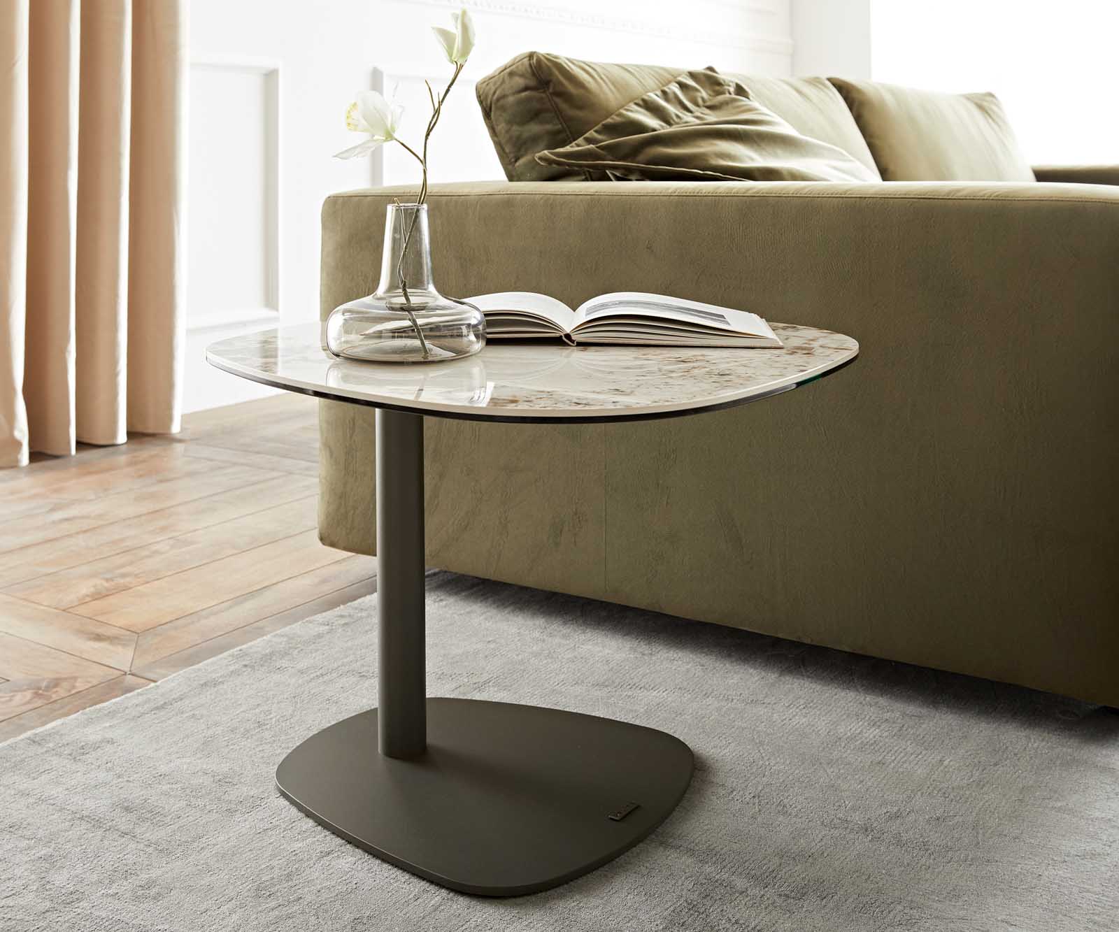 Beistelltisch Elenya 60x60 cm Keramik Minas Melange Weiß-Beige Gestell Effektfinish Titan 1