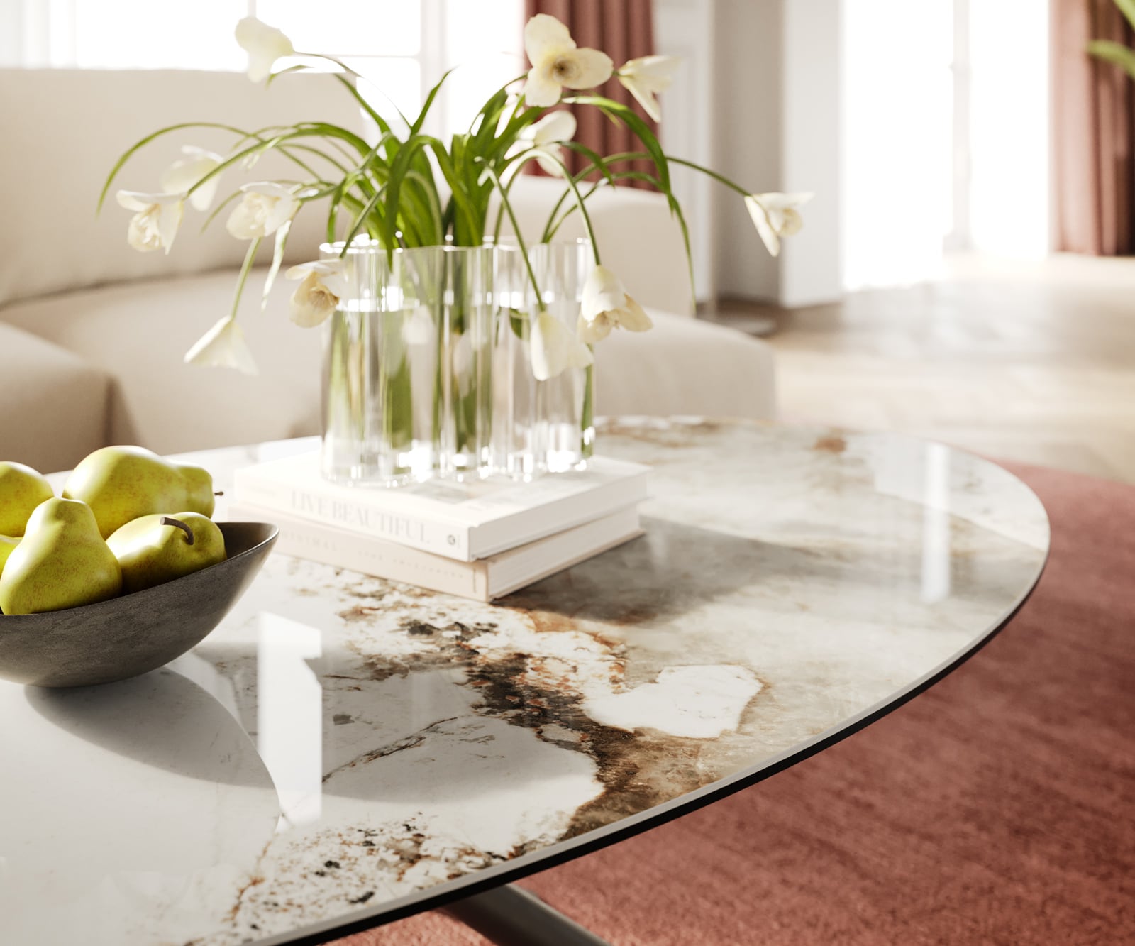 Table basse Edge Oval 140x80 cm céramique Minas Melange Sarity Metall finition effet titane 6