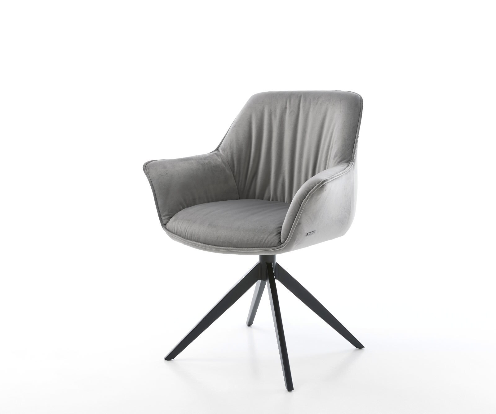 Esszimmerstuhl Keila-Flex mit Armlehnen Samt Grau Kreuzgestell breit Schwarz 1