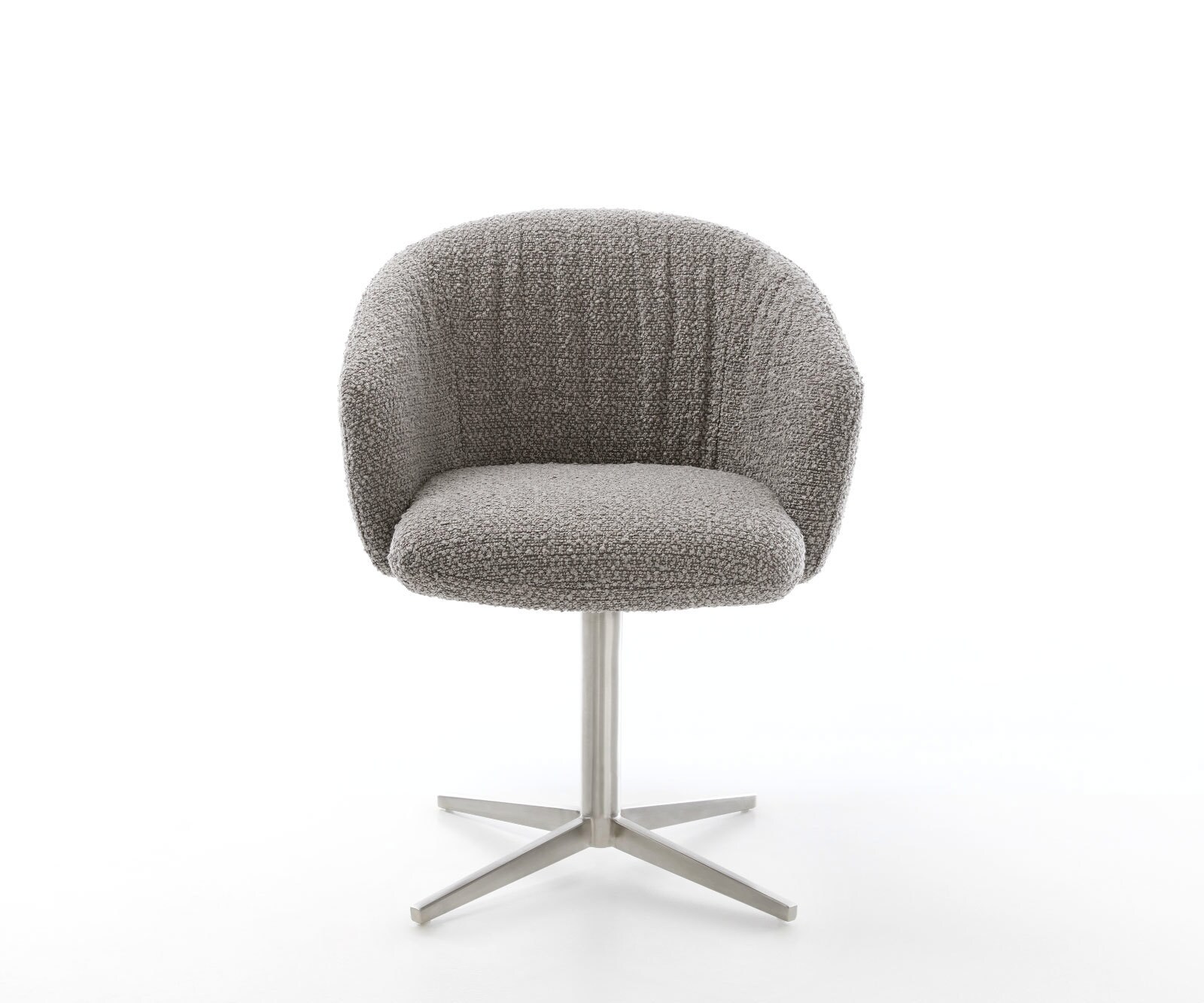 Chaise-pivotante Caja-Flex avec accoudoirs bouclé gris argenté pied de chaise 4 branches acier inoxydable brossé pivotement sur 360° ressorts ensachés 1