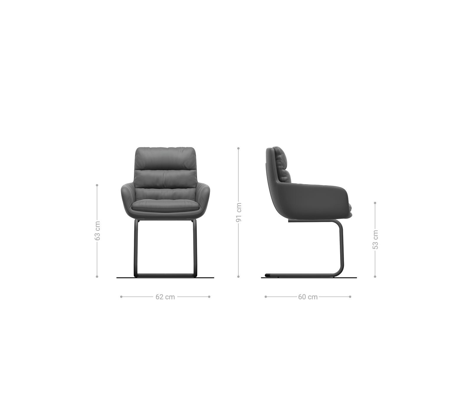 Freischwinger Abelia-Flex mit Armlehnen Mikrofaser Anthrazit Vintage Freischwinger rund Edelstahl 6