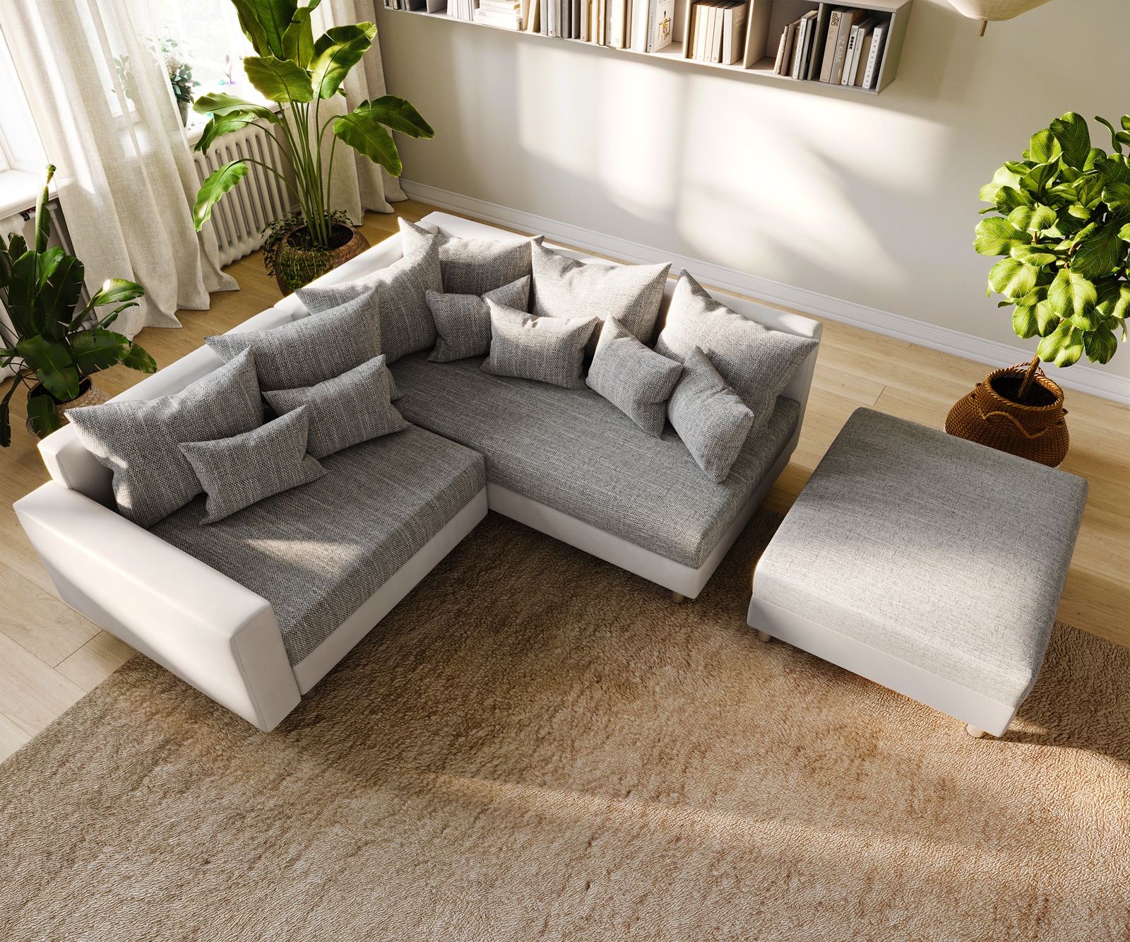 Ecksofa Clovis Weiss Hellgrau modular Hocker Armlehne Ottomane Rechts 5 Ecksofa Clovis Weiss Hellgrau modular Hocker Armlehne Ottomane Rechts 5