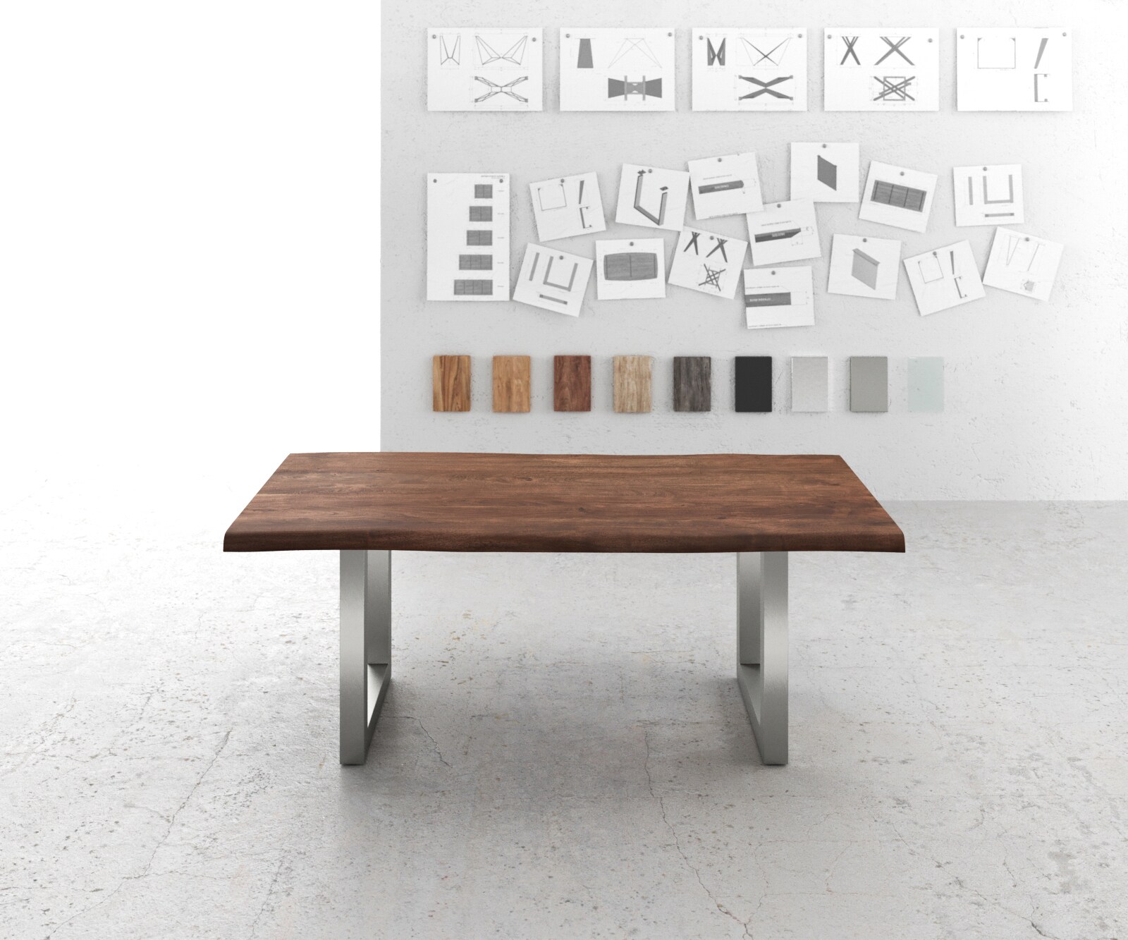 Table-à-manger Edge 200x100 XL acacia marron acier inoxydable large Live-Edge 1