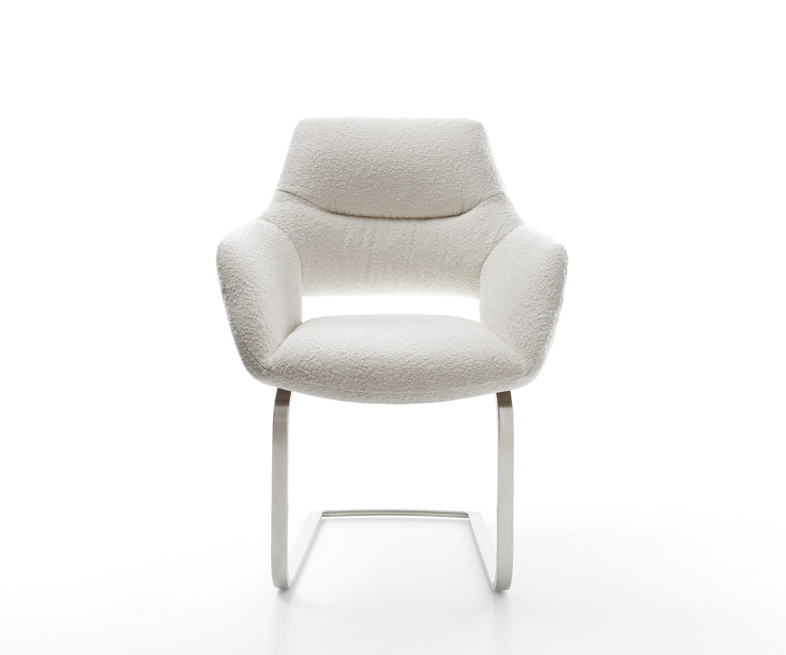 Cantilever Yago-Flex avec accoudoirs bouclé crème-blanc pied cantilever plat acier inoxydable ressorts ensachés 1