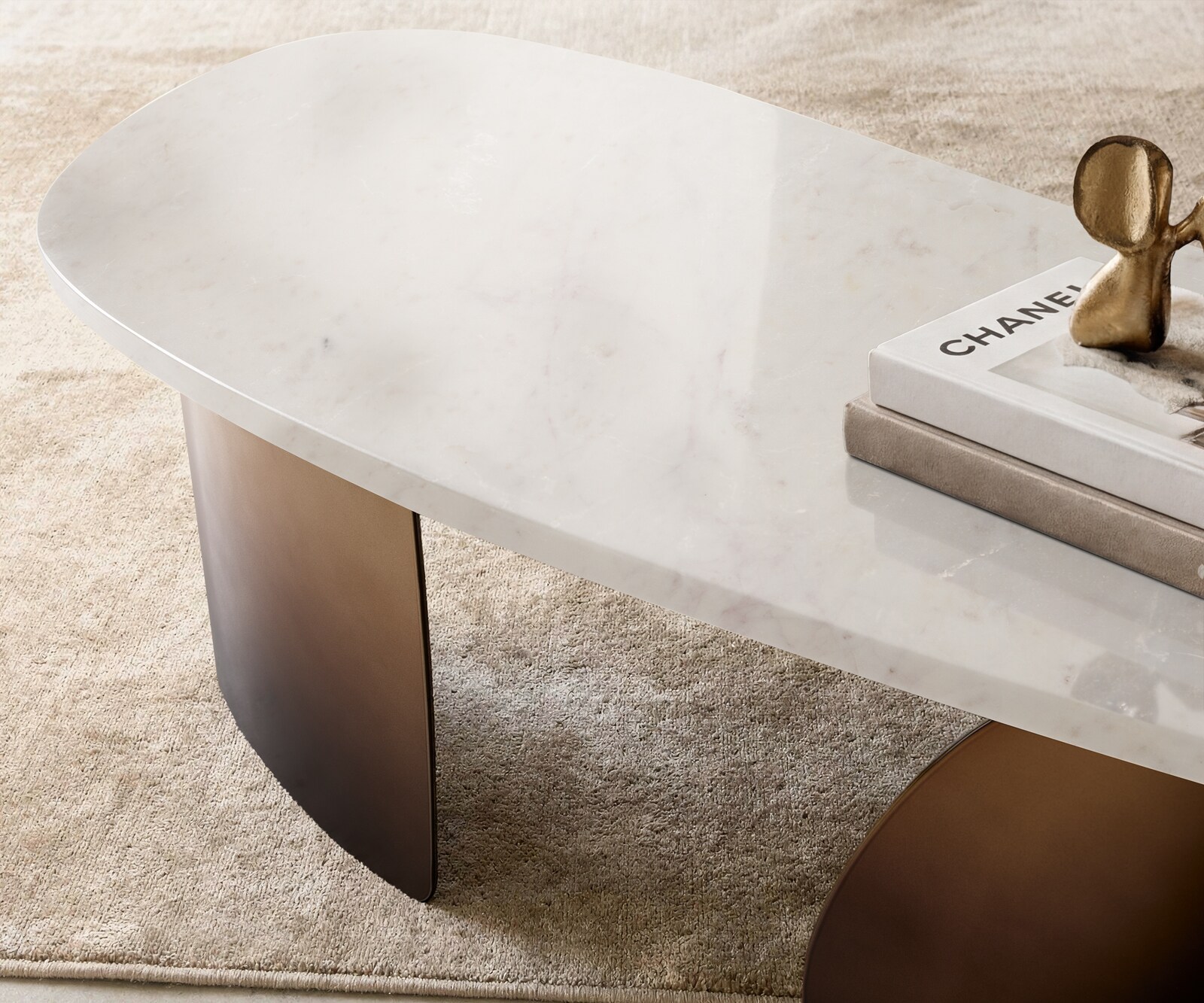 Couchtisch Marvello 100x50 cm Marmor Weiß Metall Gold Fusion Finish 3