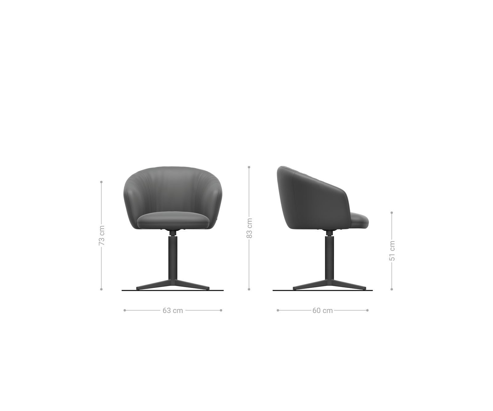 Chaise-pivotante Caja-Flex avec accoudoirs cuir de vache noir pied de chaise 4 branches noir pivotement sur 360° ressorts ensachés 6