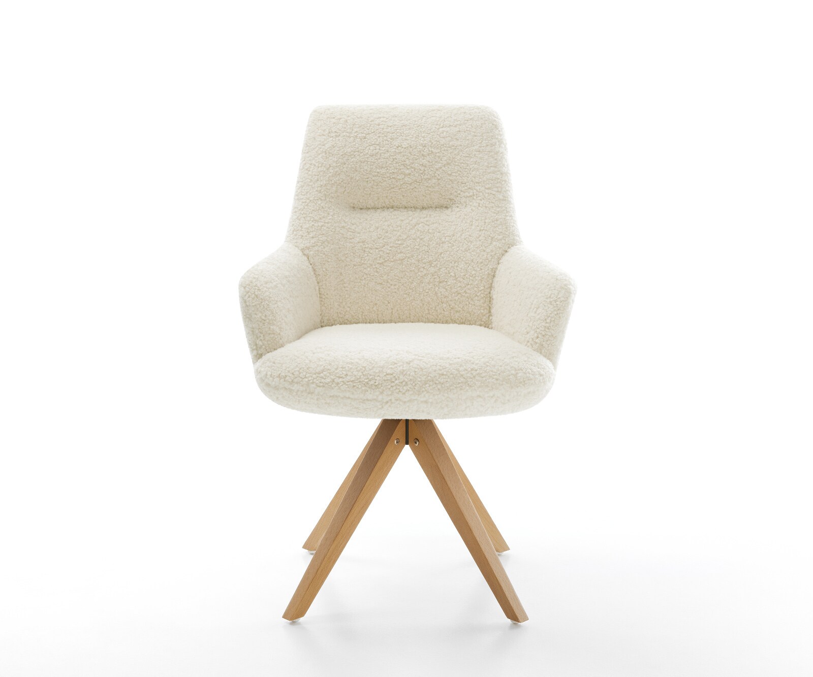 Chaise-pivotante Zelia-Flex avec accoudoirs tissu teddy beige pied en bois angulaire naturel pivotement sur 180° resorts ensachés 2