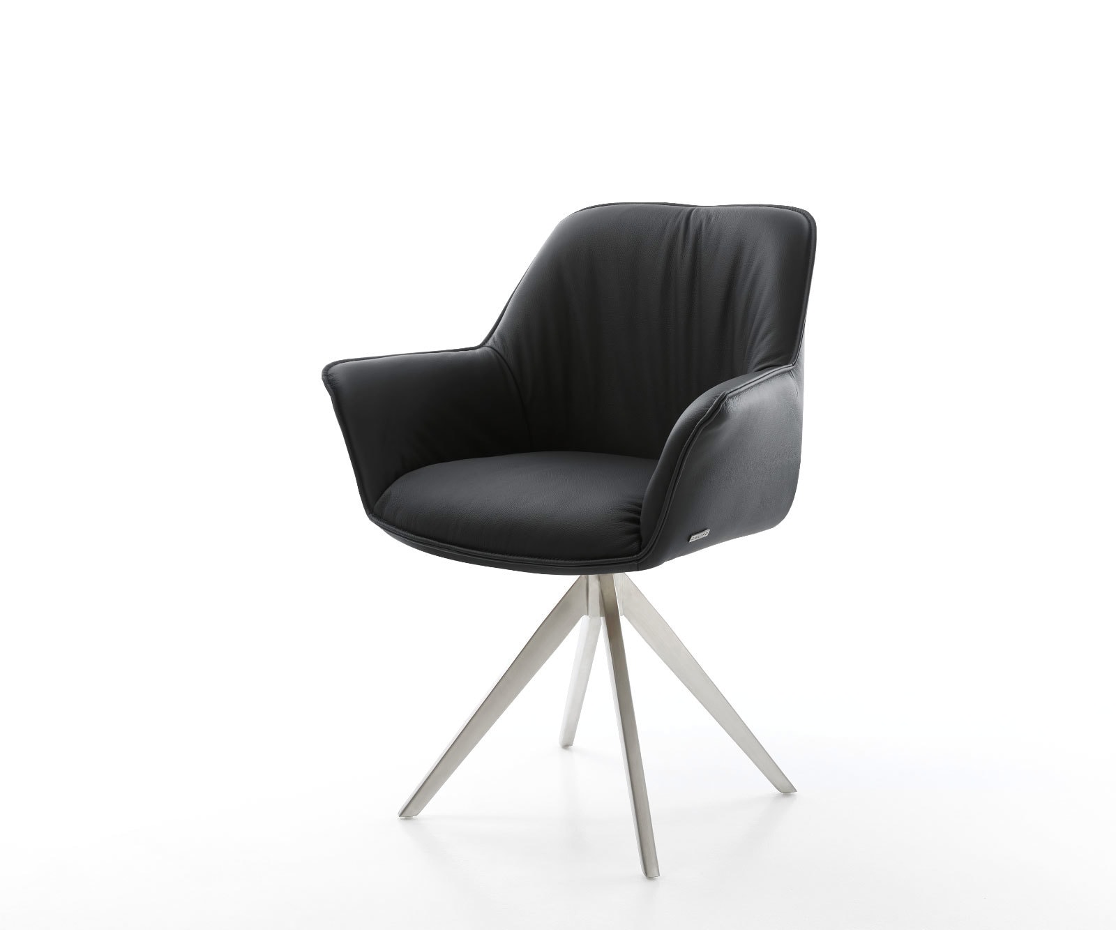 Chaise-pivotante Keila-Flex avec accoudoirs cuir véritable noir cadre croisé angulaire noir pivote sur 180° Chaise-pivotante Keila-Flex avec accoudoirs cuir véritable noir cadre croisé angulaire noir pivote sur 180°