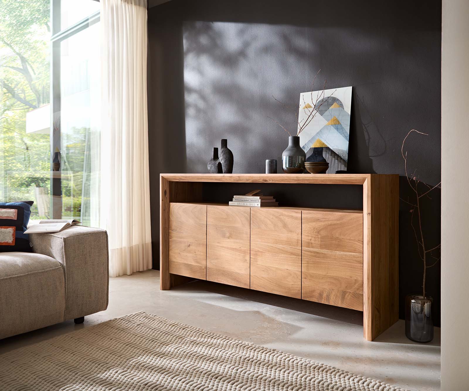 Buffet Assuan 175 cm Acacia Naturel 4 portes 1 compartiment 1 Buffet Assuan 175 cm Acacia Naturel 4 portes 1 compartiment 1