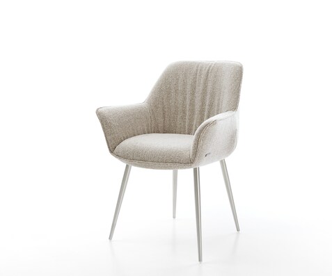 Esszimmerstuhl Keila-Flex mit Armlehnen Webstoff Soft Beige 4-Fuß konisch Edelstahl