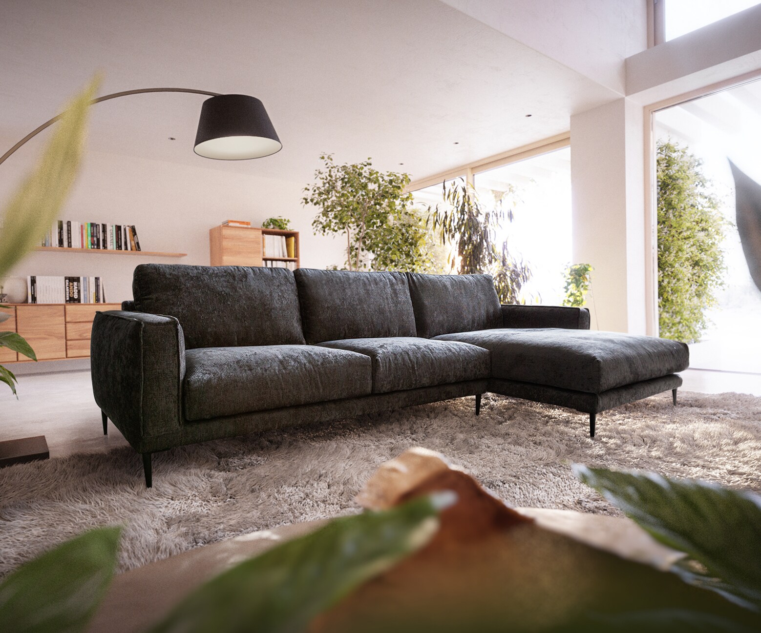 Ecksofa Sottil 291x163 cm Grau Ottomane rechts 1
