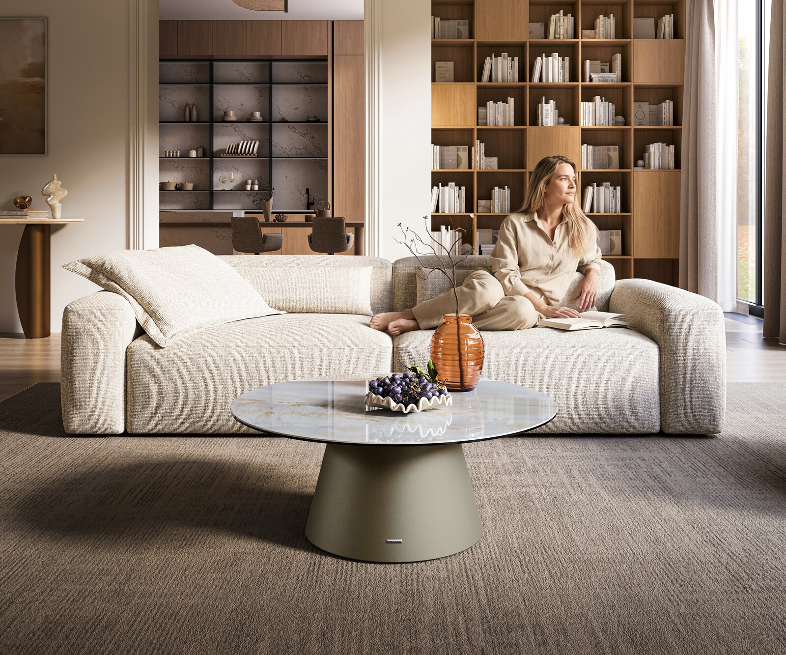 Couchtisch Edge Rund 90x90 cm Keramik Onyx Pearl Borna Effektfinish Titan 2